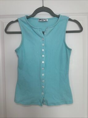 Princess Polly Ribbed Button-Front Tank Top in Aqua